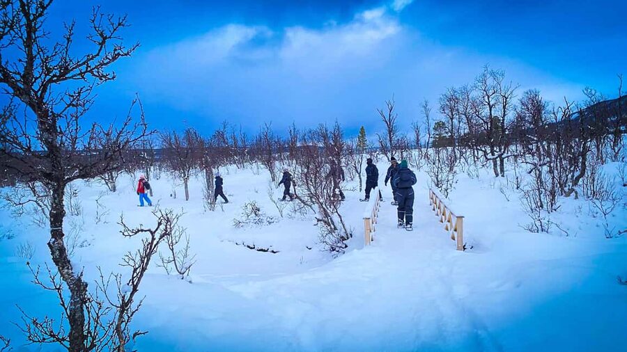Tromsø: Aurora Crystal Lavvo Overnight Stay with Activities - Snowshoes or on foot: a short hike that keeps the night on track
